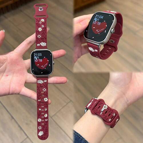 双色玫瑰雕花硅胶iwatchS11/S10/S9适用苹果手表applewatch87表带