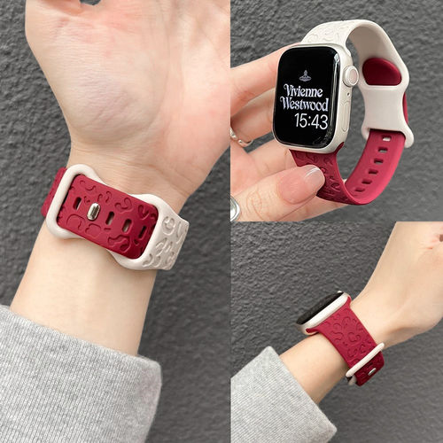 拼色猫爪印花iwatchS11/S10/S9适用苹果手表applewatch87表带se女
