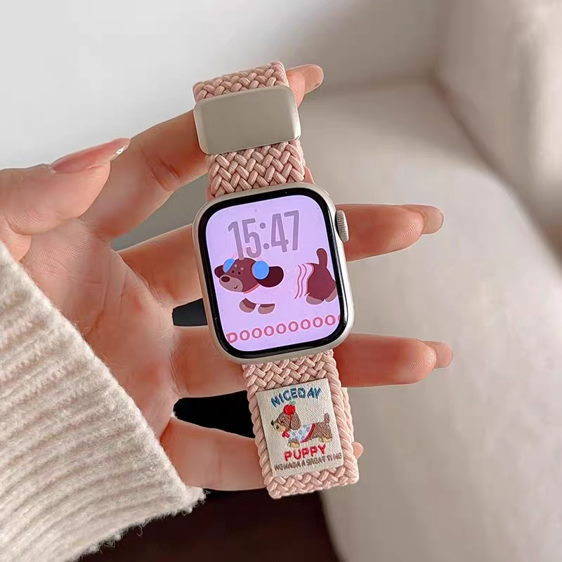【腊肠小狗】适用iWatch10表带苹果手表S9磁吸回环编织刺绣尼龙弹