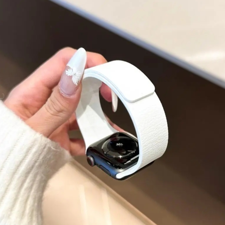 新磁吸荔枝纹硅胶表带适用于applewatch10苹果S11手表iwatch987SE