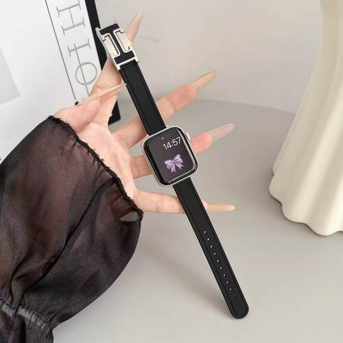 黑色磁吸H扣细边硅胶适用华为fit5表带fit4/fit5pro高级fit3夏