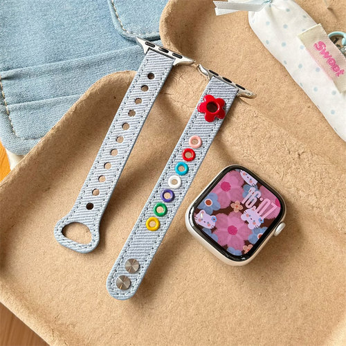 新款多巴胺花朵牛仔适用苹果iwatch10/9/8表带applewatch新款女