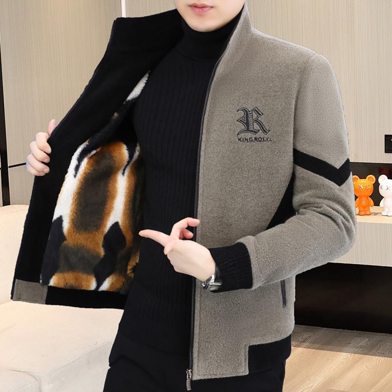 立领呢子夹克男秋冬款潮流男士冬季加绒加厚外套成熟男装毛呢大