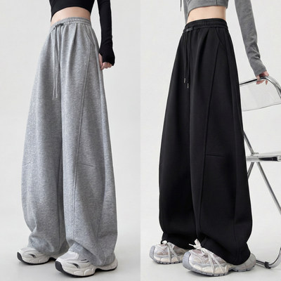 弯刀阔腿裤女春秋季2026新款宽松直筒黑色运动卫裤休闲爵士舞裤子