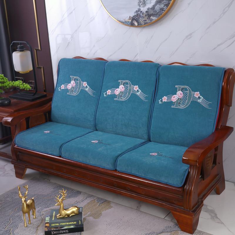 木沙发坐垫靠垫一体老式实木垫子带靠背套连体加厚海绵防滑可拆