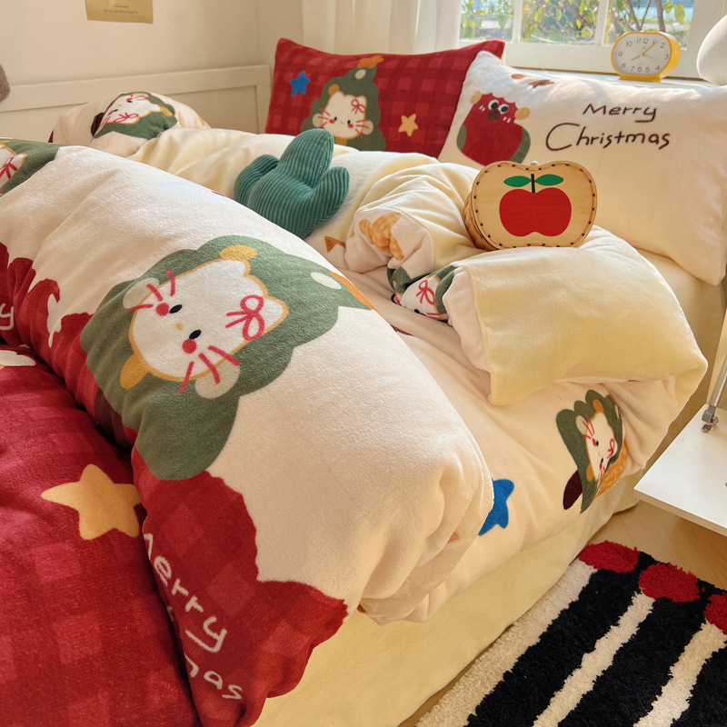 冬被牛奶绒四件套a类一整套全套加厚保暖床上用品被子被褥子全套
