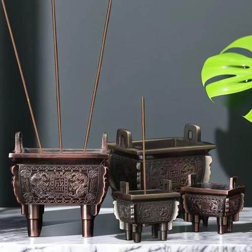 铜鼎摆件合金鼎盛千秋香炉鼎家用长方形香炉烟灰缸鼎铜香炉四方