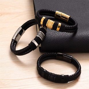 punk bracelet woven leather with ropes欧美男潮流手链 men