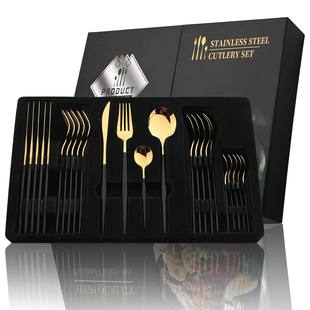 Golden Cutlery Set 24Pcs Steel Handle Stainless Knife Black