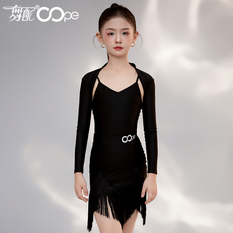 拉丁舞服女童oope舞配拉丁舞练功服女新款黑色三件套练习服女TJ