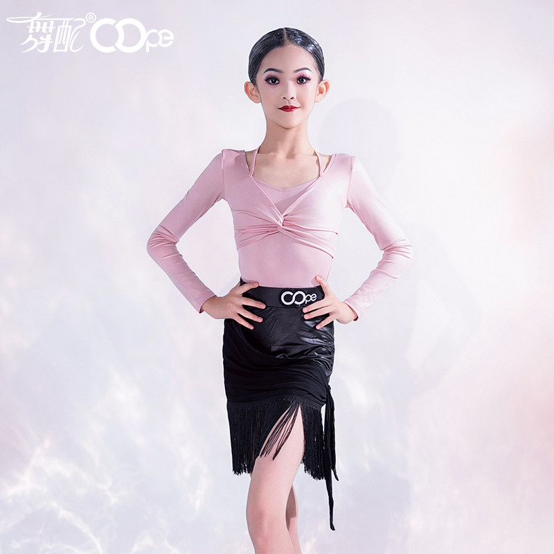 舞配女童拉丁舞服蜜桃粉练功服