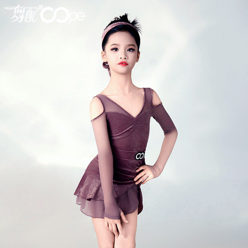 舞配女童拉丁冰花绒露肩练功服