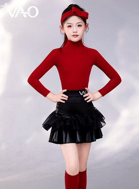 拉丁舞服女童VAO舞配舞服2025新款黑红套装表演服拉丁舞练功服女