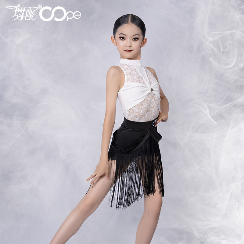 舞配拉丁舞服练习服黑白蕾丝