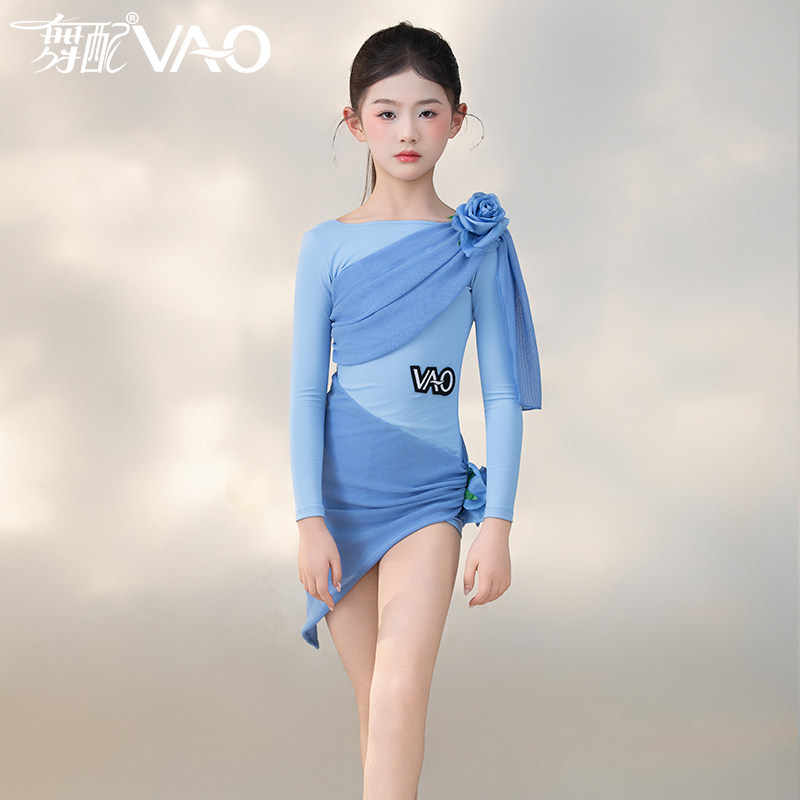 舞配女童拉丁舞长袖练功裙新款