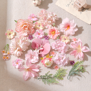 粉色系高档混搭套装仿真花diy花伞簪花学士帽材料包 古风汉服头饰