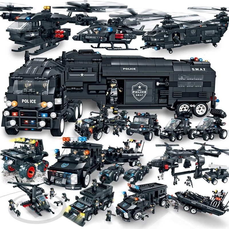 沃马特警战队装甲车指挥车警察男孩拼装积木儿童益智拼插玩具10岁