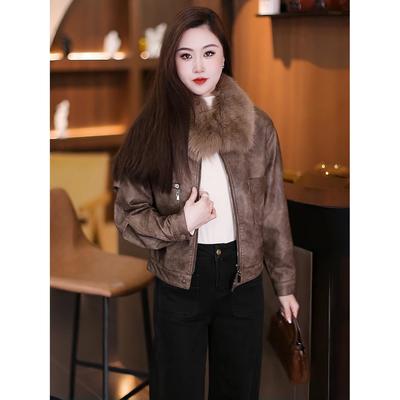 MONLOUVE时尚加绒加厚皮衣外套女士冬季新款洋气百搭小个子保暖皮