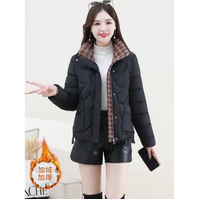 MONLOUVE时尚加绒加厚服女士冬季新款洋气拼接格纹衣百搭保暖外套