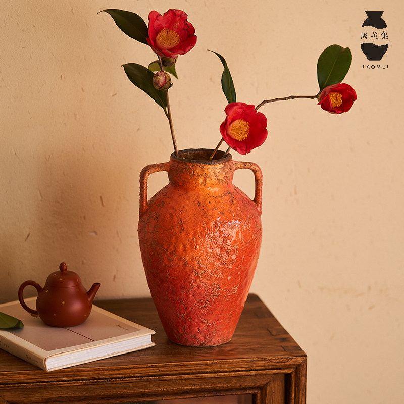 陶美集侘寂风粗陶花瓶复古做旧客厅入户玄关装饰摆件水培鲜花花器,家居饰品,花瓶,淘宝优惠券,粉丝福利购,淘宝优惠卷