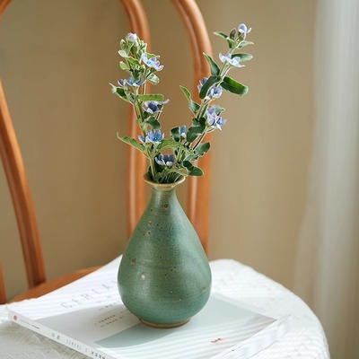 景德镇花瓶全手工复古做旧粗陶茶室桌面装饰摆件水培鲜花花器小号
