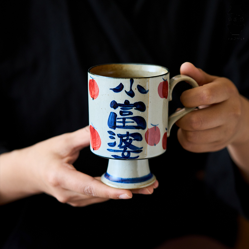 景德镇釉下彩耐高温粗陶复古马克杯水杯手绘创意小资小富婆咖啡杯