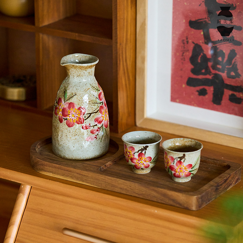 复古陶瓷手绘桃花分酒壶酒杯