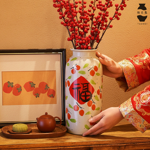 景德镇喜乐福陶瓷复古花瓶摆件客厅插花水培富贵竹花瓶专用直筒瓶