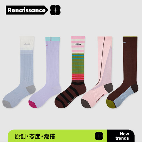 Renaissance运动压力袜户外爬山骑行袜网球长筒袜弹力显瘦小腿袜