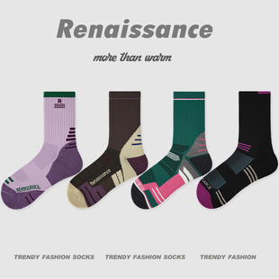 Renaissance专业健身中筒袜压力运动袜女跑步跳绳瑜伽瘦腿登山袜