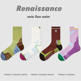 Renaissance专业运动袜子女毛巾底减震户外跑步羽毛球护脚中筒袜