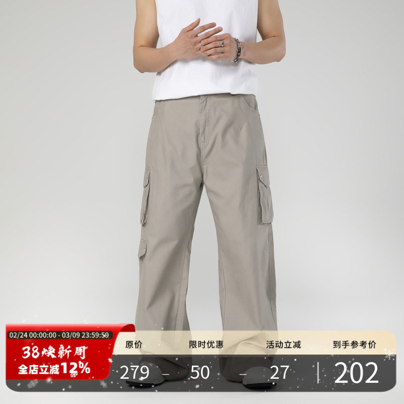 PMET 风琴贴袋水洗工装裤 做旧处理潮牌男夏季宽松直筒休闲长裤