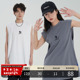 PMET 上衣 宽松休闲运动无袖 领口褶皱印花背心 侧边开衩潮牌男夏季