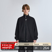 PMET 饰简约潮牌男宽松休闲运动夹克 皮标装 可扣立领麂皮开衫 外套