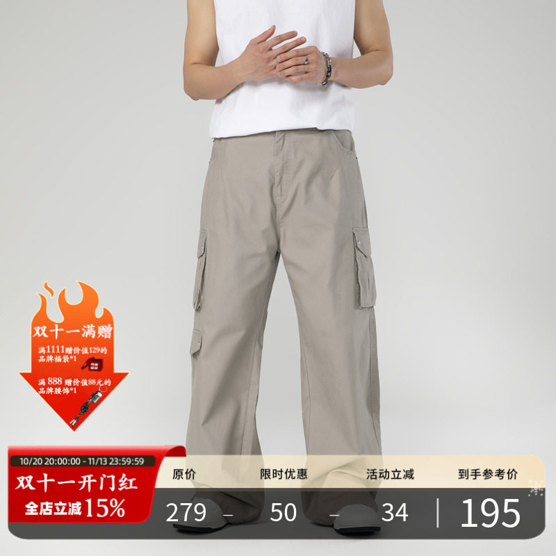 PMET 风琴贴袋水洗工装裤 做旧处理潮牌男夏季宽松直筒休闲长裤