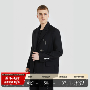 口标志设计国潮牌男秋季 袖 宽松休闲单西外套 飞机扣胸针西装 PMET