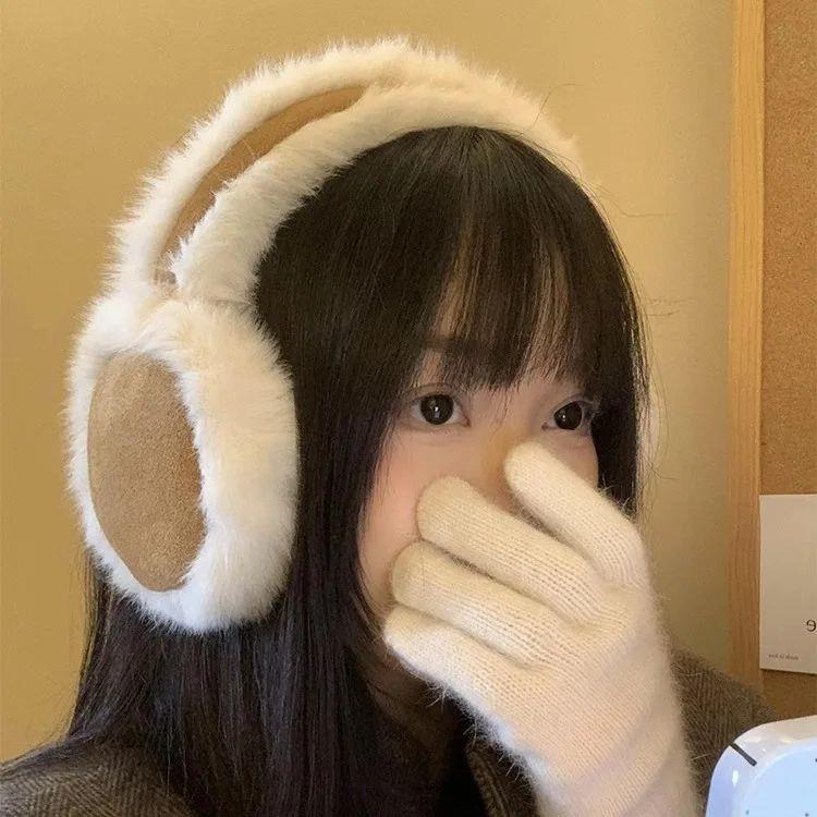 Winter Thicken Fluffy Plush Earmuffs Solid Soft Plush Ear Ke