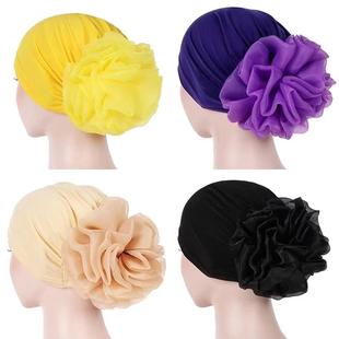 turban scarf cap印度大花朵头巾牛奶丝包头帽盘花帽中东帽muslim