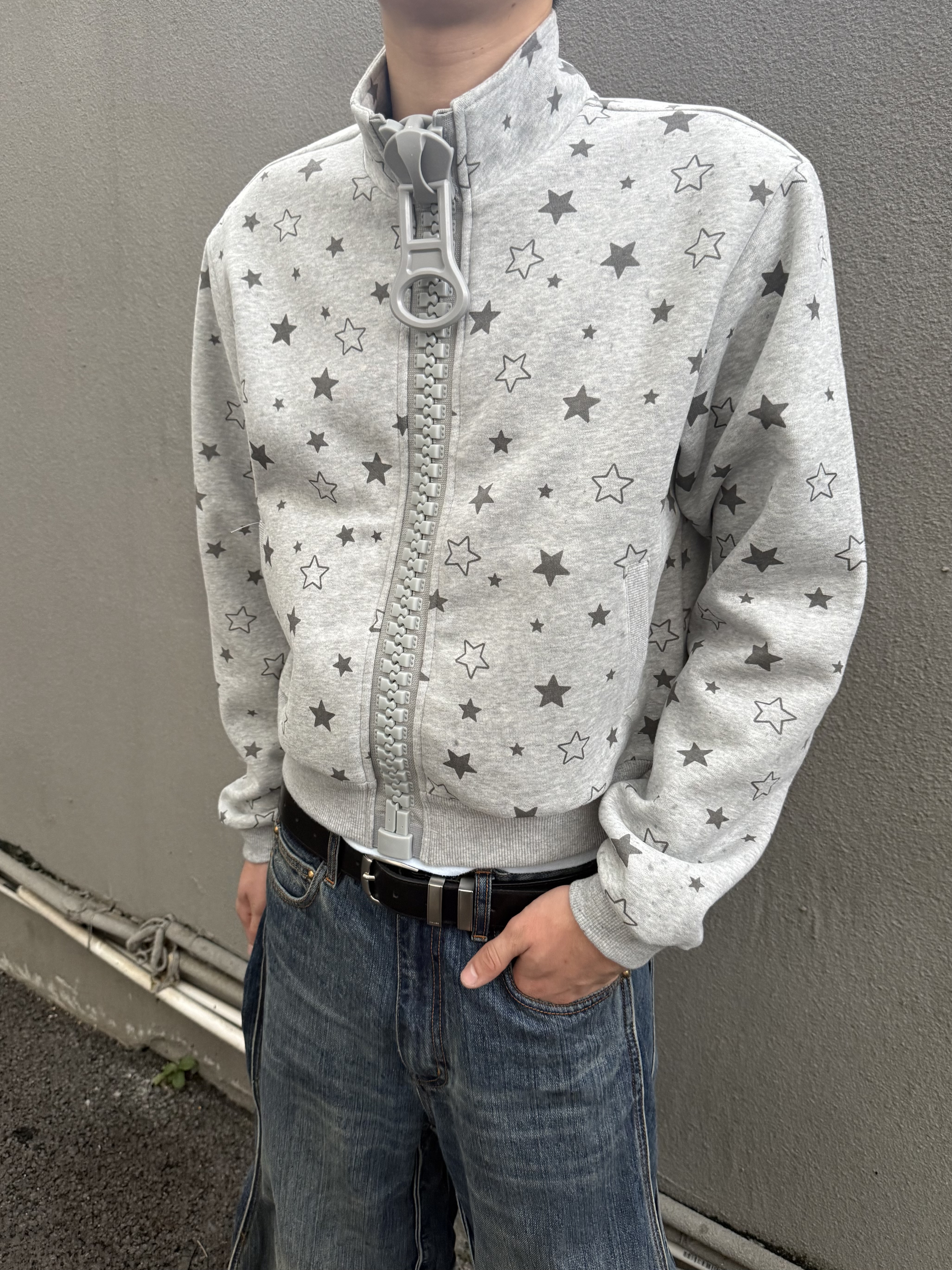StainLess 星星印花千禧30号大拉链街头卫衣男女立领夹克短宽外套