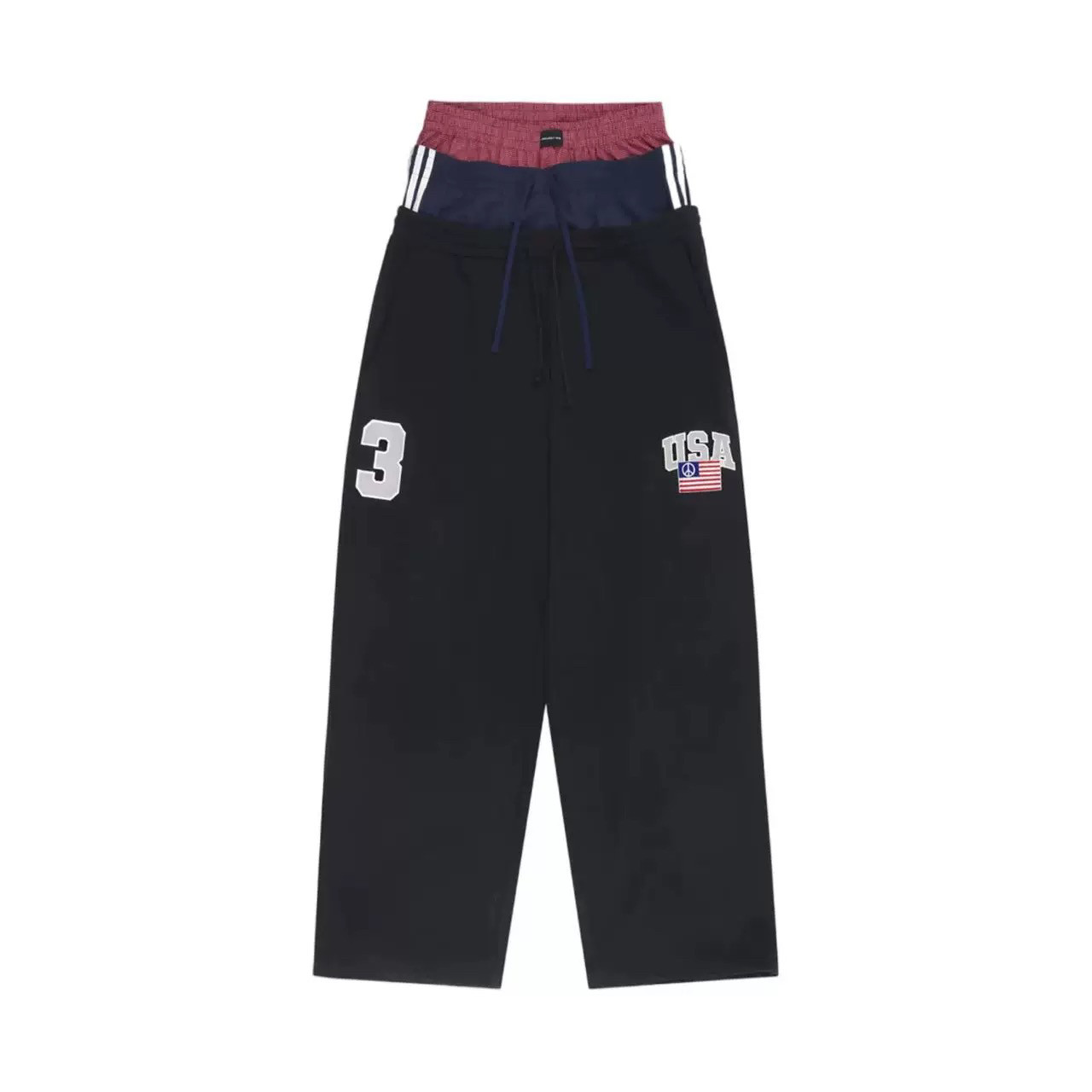 thumbnail for Grailz Project GR25ss Fake Three-waisted Pants Drawstring Stitching Wide-leg Loose Sports Sweatpants for both men and women