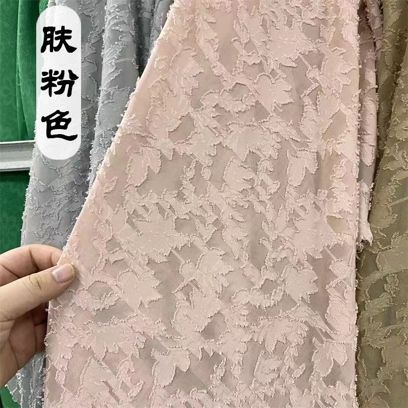 新品中式立体复古叶子雪纺布料剪花烧花提花汉服旗袍马面裙连衣裙
