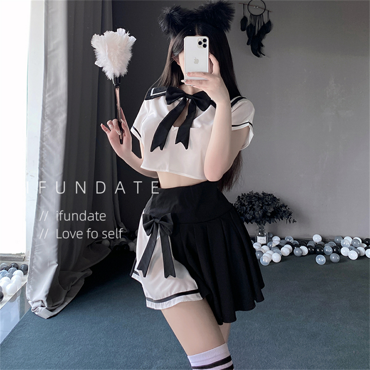 ifundate：网红学院风性感学妹jk超短裙制服睡衣甜美可爱性感套装