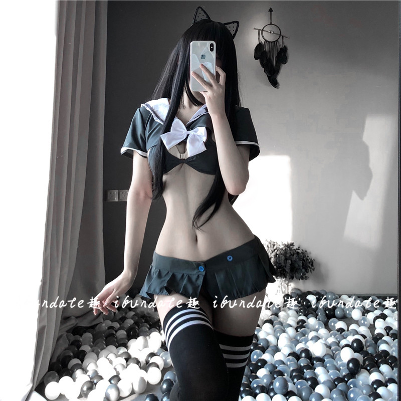 ifundate:网瘾学妹制服诱惑学生装水手三点式性感cosplay内衣套装