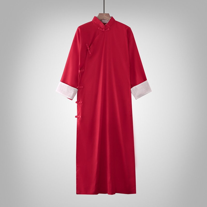 COTTON AND LINEN CAFTAN REPUBLIC OF CHINA CHINESE STYLE ROBE HORSE COAT LINEN MENS TEA DRESS HOST CROSS TALK GOWN PERFORMANCE COSTUMES