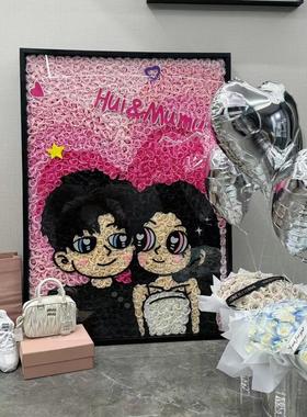 永生花人像照片礼物定制送闺蜜女朋友七夕520香皂花美少战士花墙