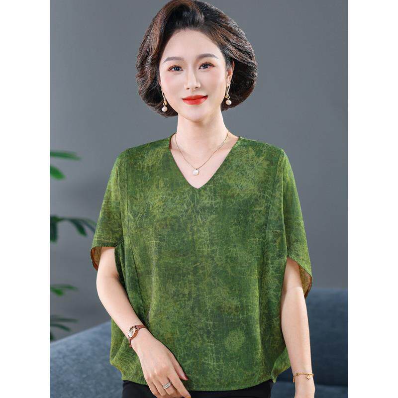 贵夫人夏季香云纱真丝小衫中年妈妈气质套装桑蚕丝t恤上衣女