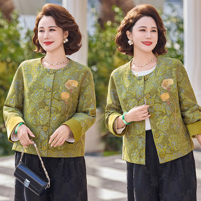 新中式复古花卉刺绣圆领外套女2026春季新款妈妈装国风提花开衫