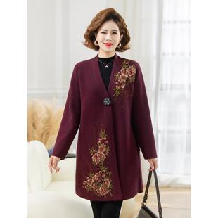 妈妈秋冬新款外套洋气遮肚大码中老年女装羊绒中长款双面毛呢大衣