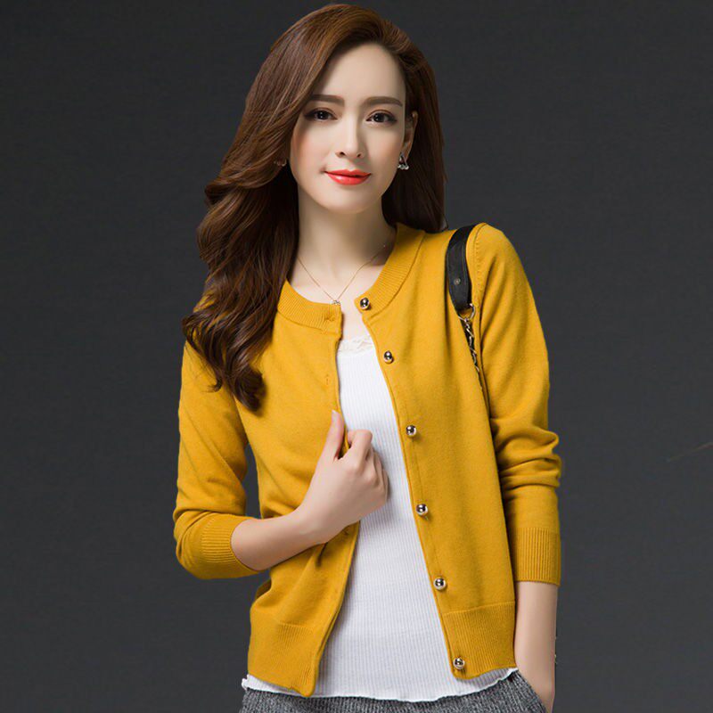 2025新款早秋针织衫女开衫短款外搭韩版宽松圆领羊毛衫毛衣小外套