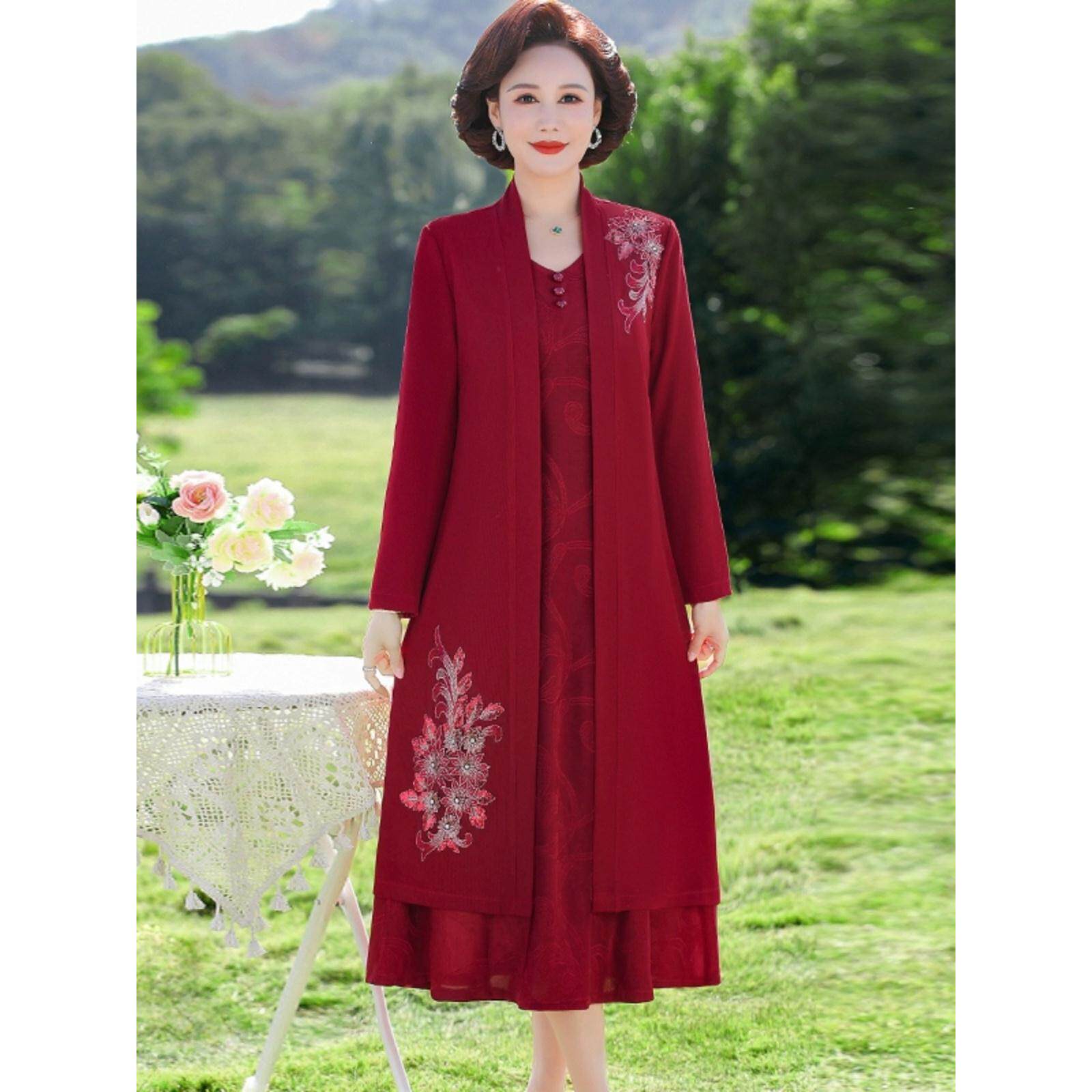 胖妈妈婚宴春夏两件套喜婆婆洋气大码连衣裙中老年女装新款长礼服